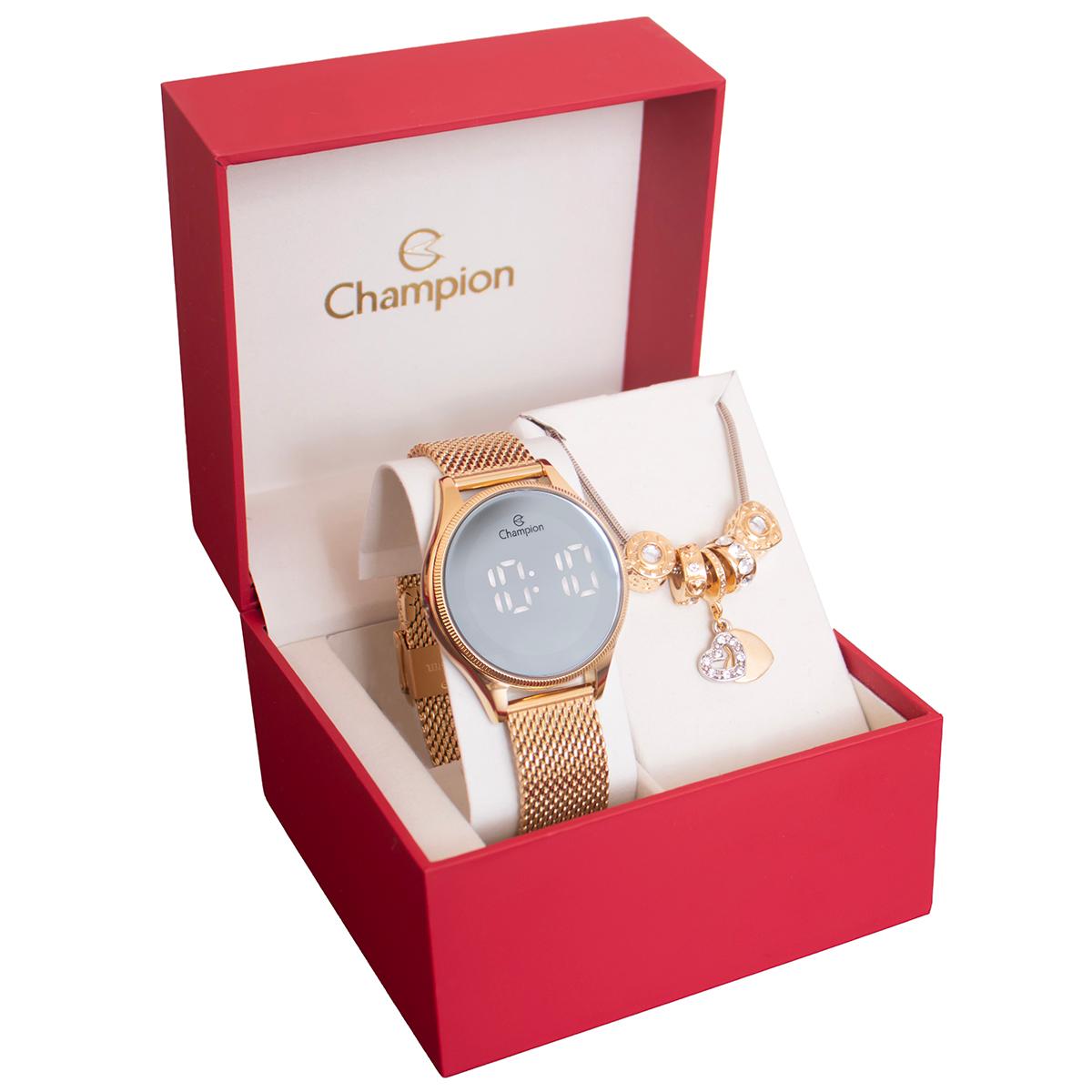 Relógio Feminino Champion Dourado Espelhado Digital CH40137B + Pulseira Berloques - 7