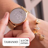 Relógio Feminino Champion Dourado Espelhado Digital CH40137B + Pulseira Berloques - 2