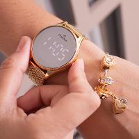 Relógio Feminino Champion Dourado Espelhado Digital CH40137B + Pulseira Berloques - 5