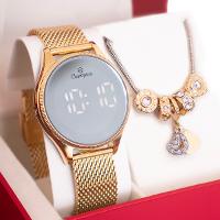 Relógio Feminino Champion Dourado Espelhado Digital CH40137B + Pulseira Berloques - 6