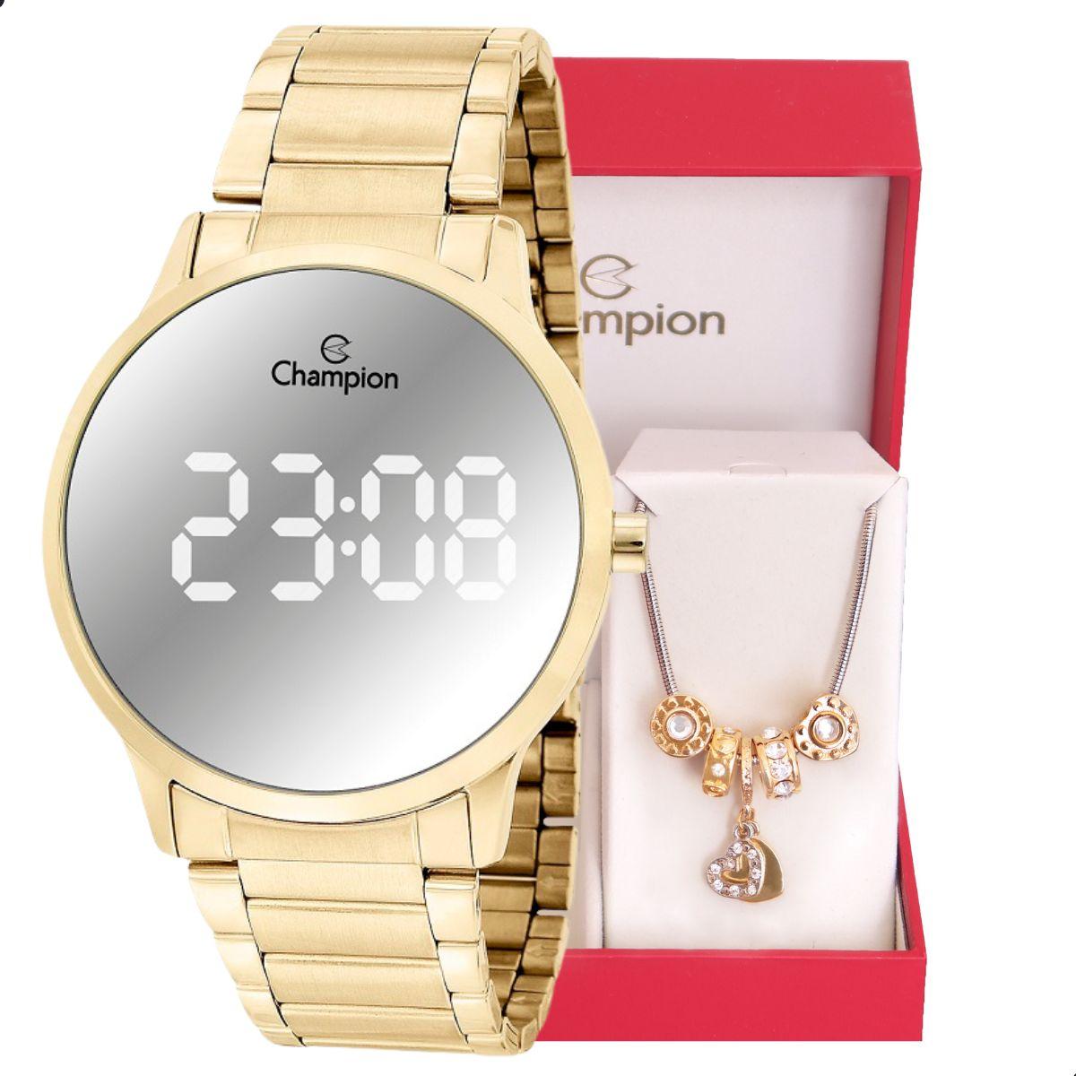 Relógio Feminino Champion Dourado Espelhado CH40147B + Pulseira Berloques - 1