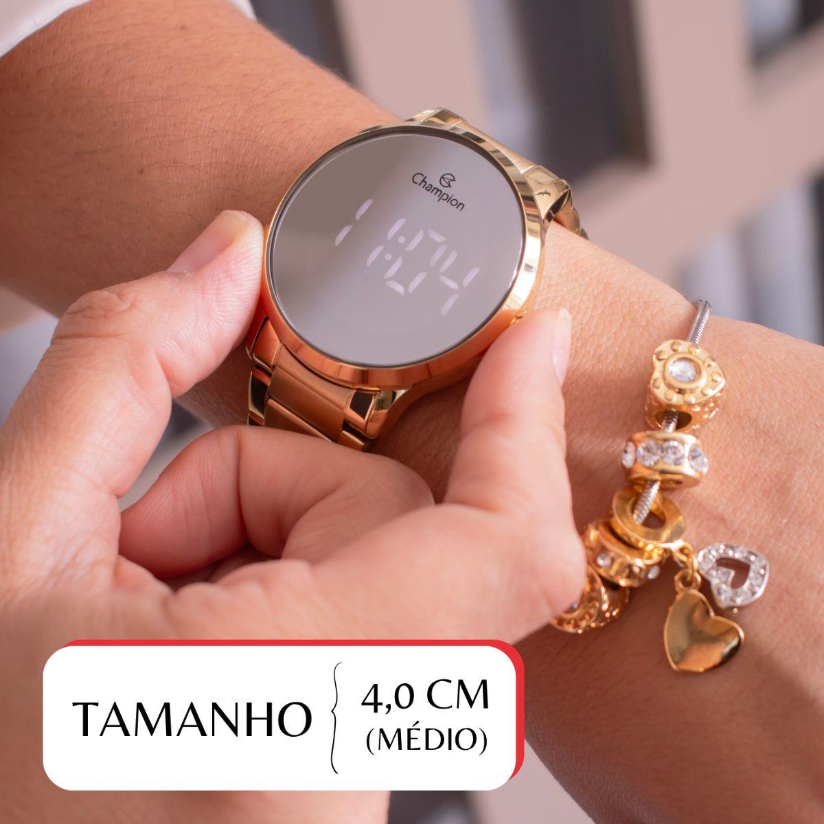 Relógio Feminino Champion Dourado Espelhado CH40147B + Pulseira Berloques - 2