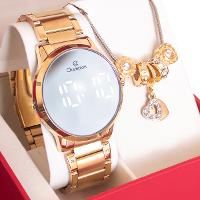 Relógio Feminino Champion Dourado Espelhado CH40147B + Pulseira Berloques - 6