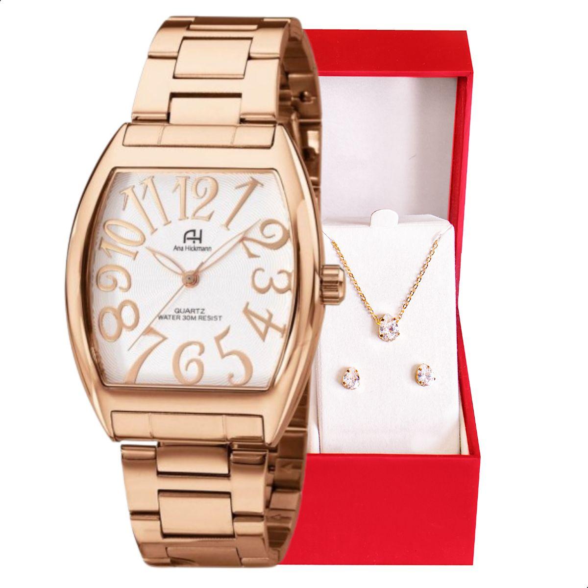Relógio Champion Ana Hickmann Analógico Aço Rosé AH20079Z Kit Colar e Brincos - 1