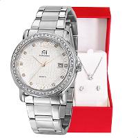 Relógio Champion Ana Hickmann Analógico Aço Prata Prova D'Água AH28615Q Kit Colar e Brincos - 1