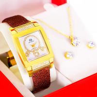 Kit Relógio Feminino Champion Ana Hickmann Analógico Quadrado Couro AH28062B Cristais - 1