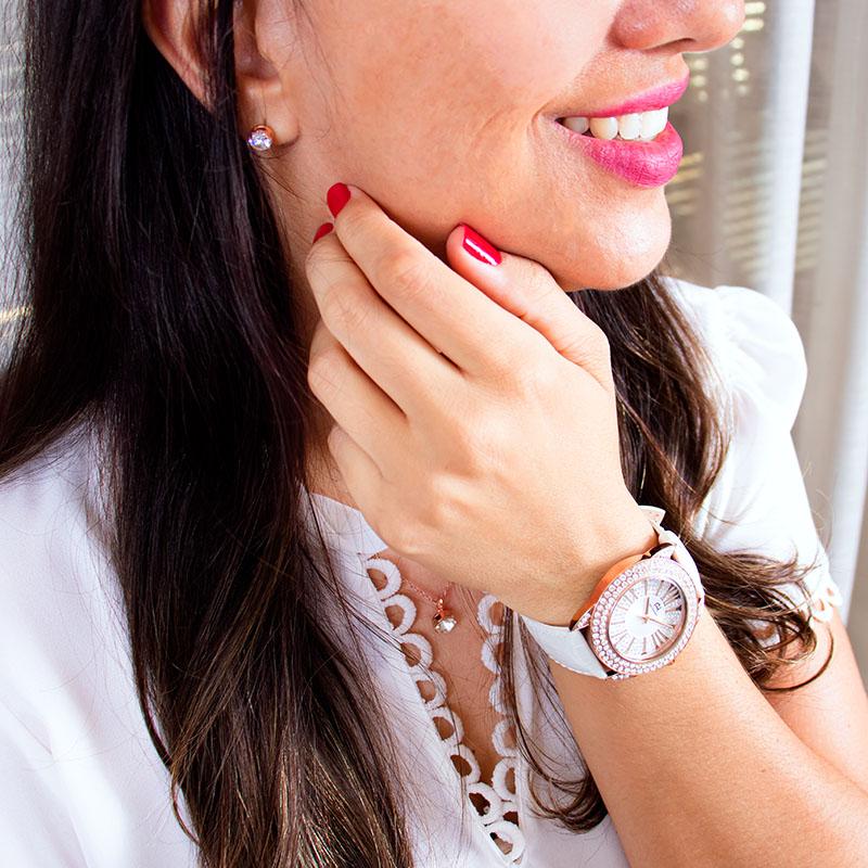 Kit Relógio Feminino Champion Ana Hickmann Analógico Couro Branco AH28240Z Cristais - 3