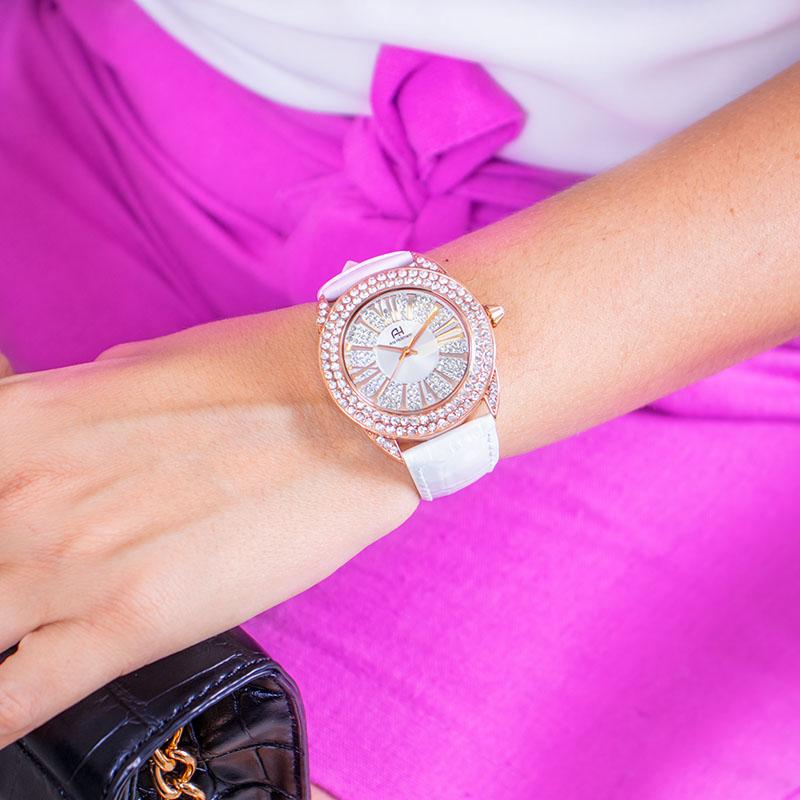 Kit Relógio Feminino Champion Ana Hickmann Analógico Couro Branco AH28240Z Cristais - 4