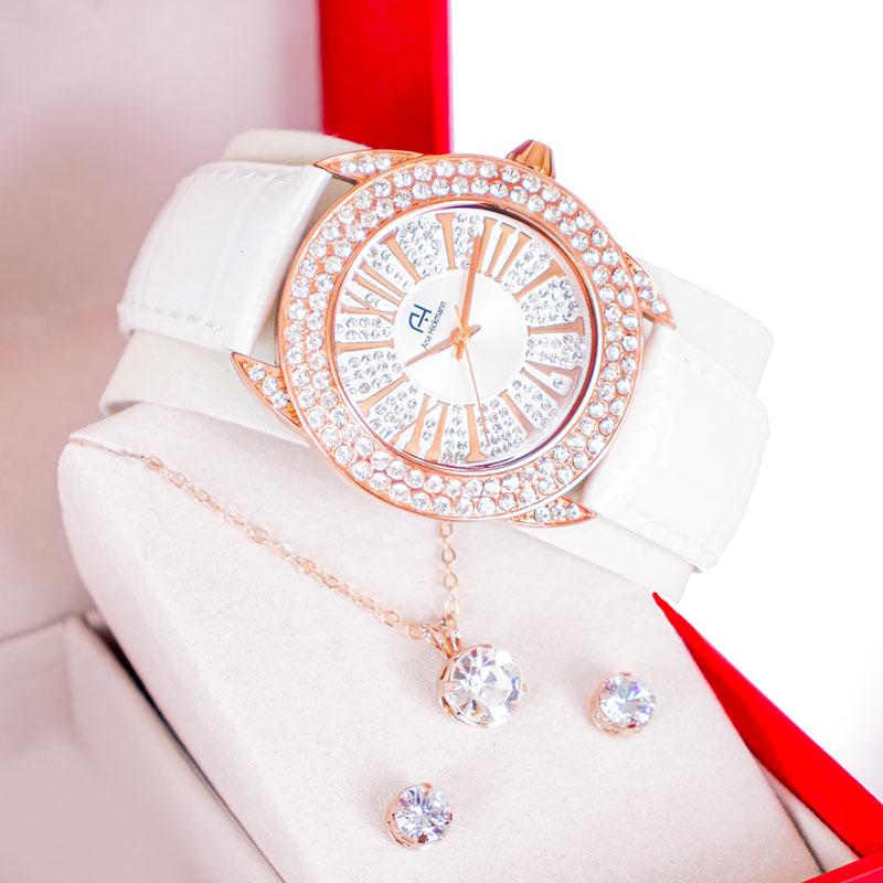 Kit Relógio Feminino Champion Ana Hickmann Analógico Couro Branco AH28240Z Cristais - 5