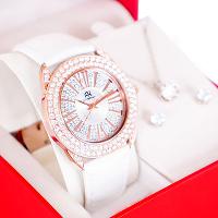 Kit Relógio Feminino Champion Ana Hickmann Analógico Couro Branco AH28240Z Cristais - 1