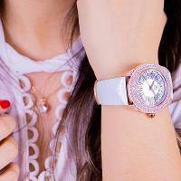 Kit Relógio Feminino Champion Ana Hickmann Analógico Couro Branco AH28240Z Cristais - 2