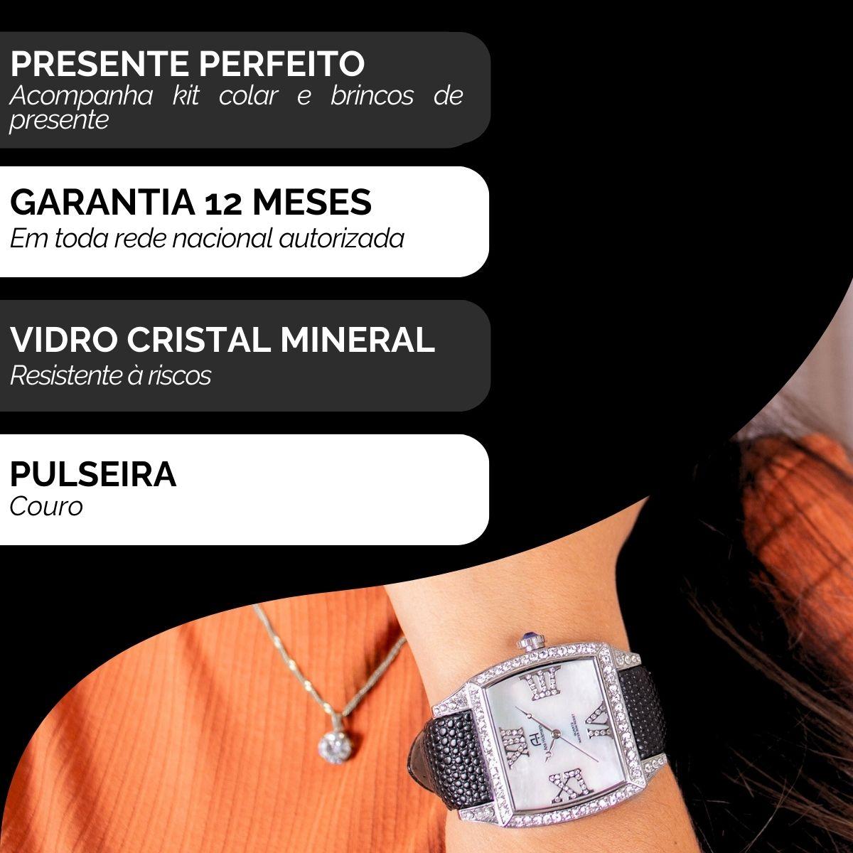 Relógio Champion Ana Hickmann Analógico Couro Aço Prata AH28259Q Kit Colar e Brincos - 3