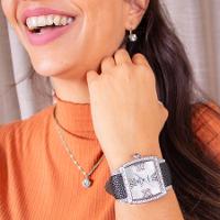 Relógio Champion Ana Hickmann Analógico Couro Aço Prata AH28259Q Kit Colar e Brincos