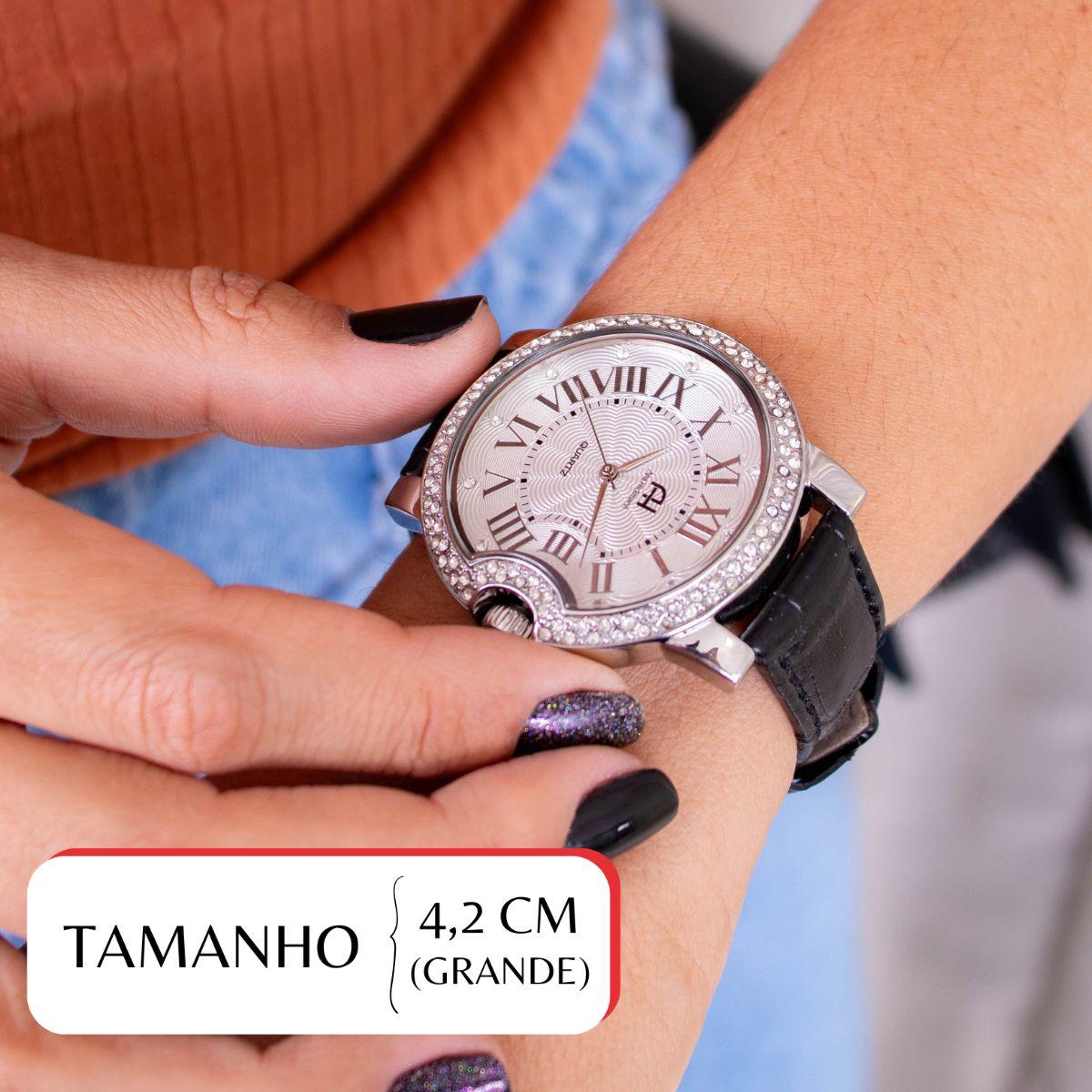 Relógio Champion Ana Hickmann Analógico Couro Aço Prata AH28339Q Kit Colar e Brincos - 2