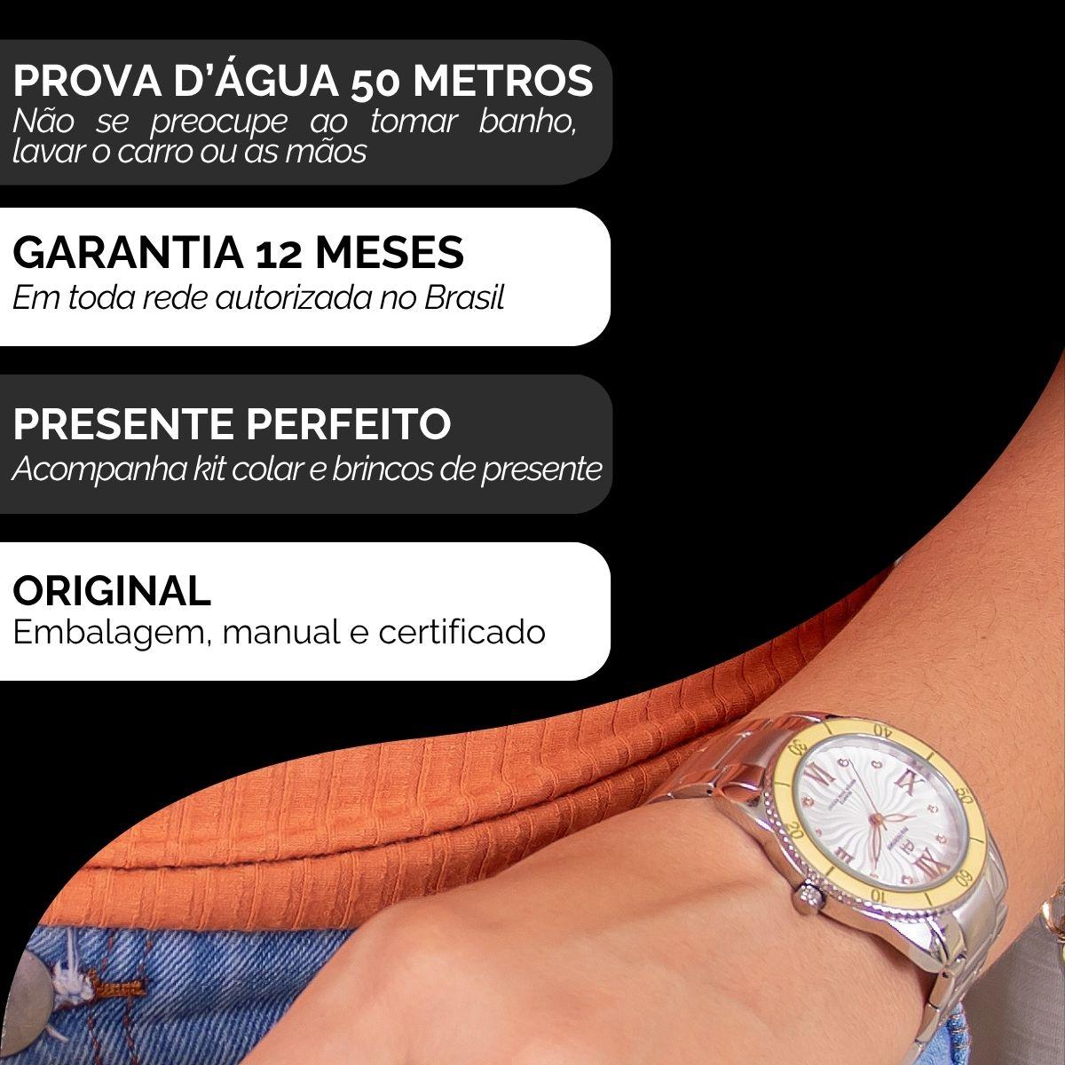 Relógio Champion Ana Hickmann Analógico Aço Prata AH28491S Kit Colar e Brincos - 3