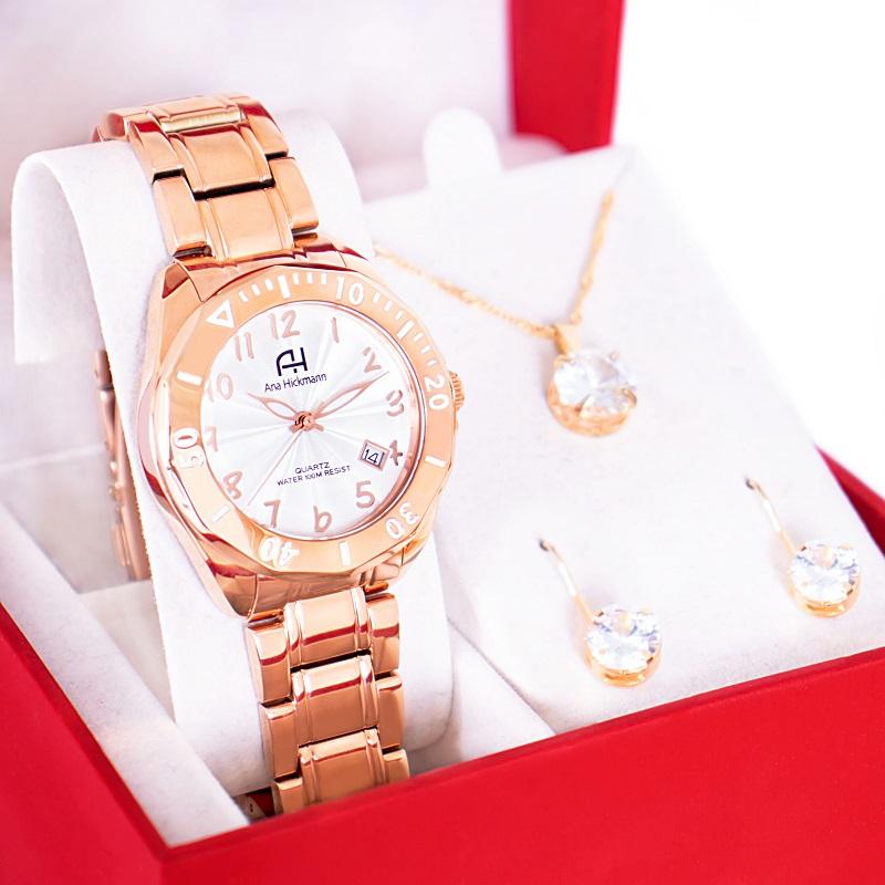 Relógio Champion Ana Hickmann Analógico Aço Rosé AH28624Z Kit Colar e Brincos - 1