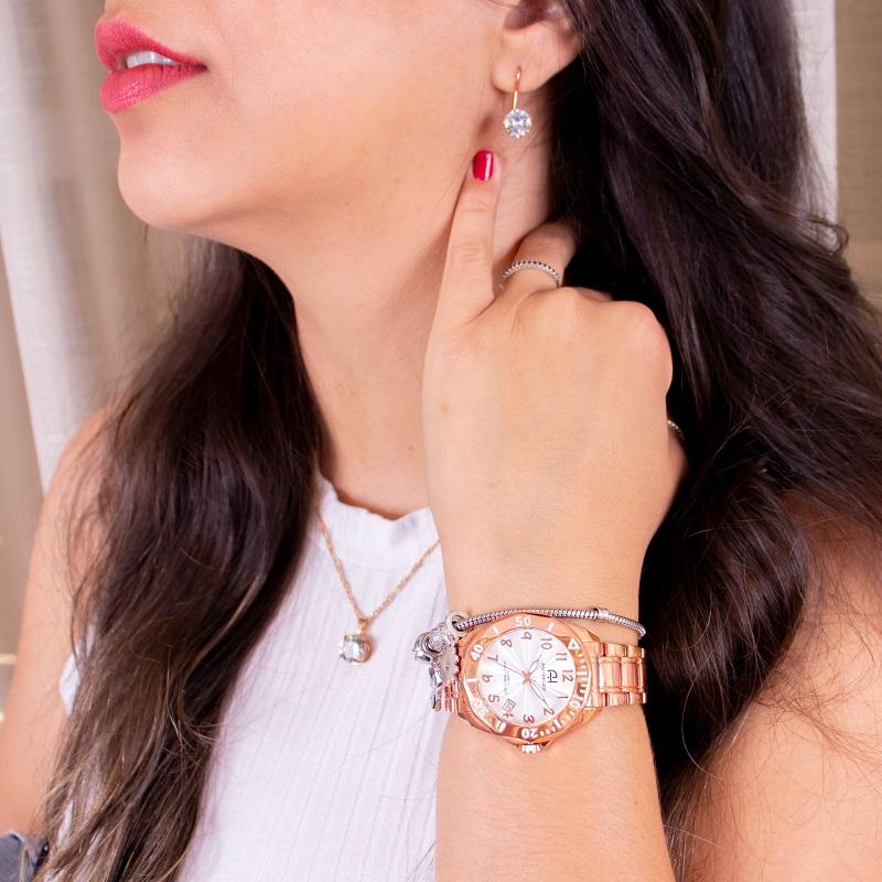 Relógio Champion Ana Hickmann Analógico Aço Rosé AH28624Z Kit Colar e Brincos - 2