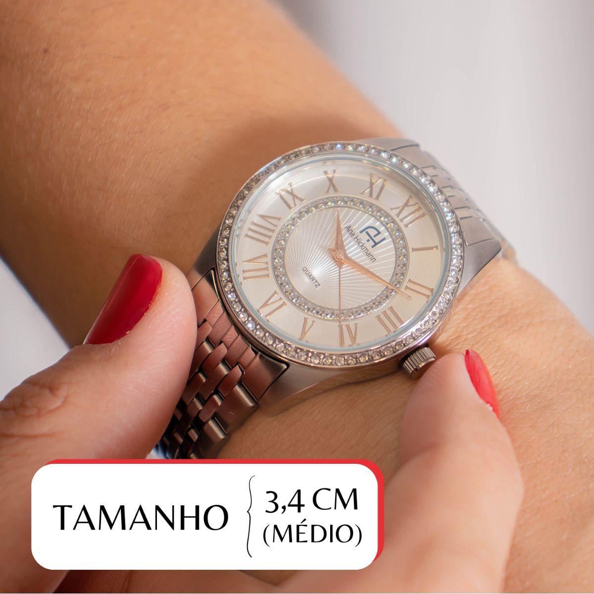 Relógio Feminino Champion Ana Hickmann Prata Analógico AH29034Q Prova D'Agua Colar e Brincos - 2