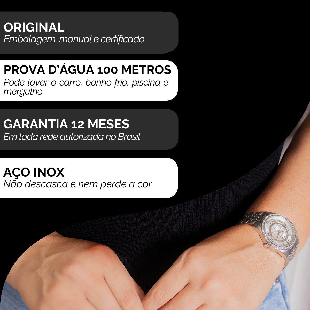 Relógio Feminino Champion Ana Hickmann Prata Analógico AH29034Q Prova D'Agua Colar e Brincos - 3