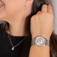 Relógio Feminino Champion Ana Hickmann Prata Analógico AH29034Q Prova D'Agua Colar e Brincos