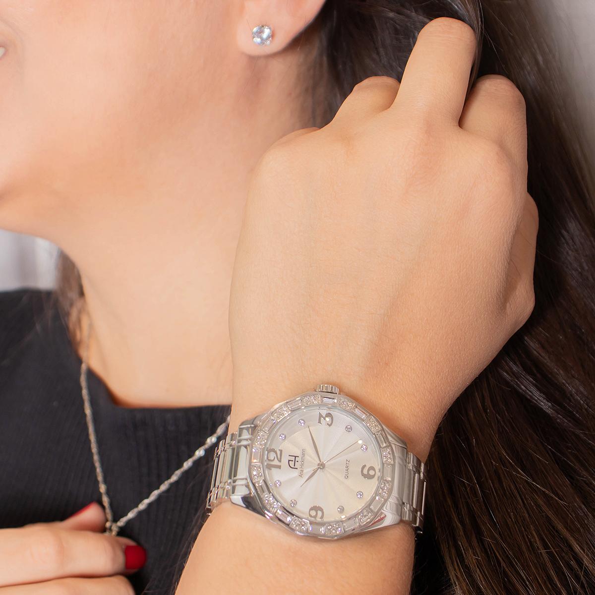 Relógio Champion Ana Hickmann Analógico Prata Cristais AH28946Q Colar e Brincos - 4