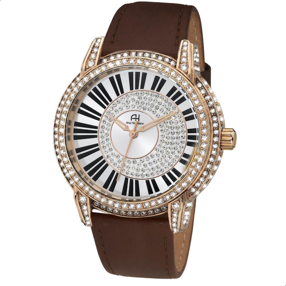 Relógio Champion Ana Hickmann Rosé Couro Marrom AH28151Z Colar e Brincos - 1