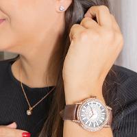 Relógio Champion Ana Hickmann Rosé Couro Marrom AH28151Z Colar e Brincos