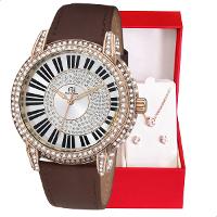 Relógio Champion Ana Hickmann Rosé Couro Marrom AH28151Z Colar e Brincos - 6