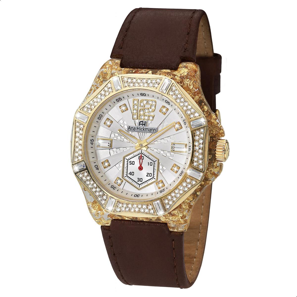 Relógio Feminino Champion Ana Hickmann Couro Cristais AH20097B Colar e Brincos - 1