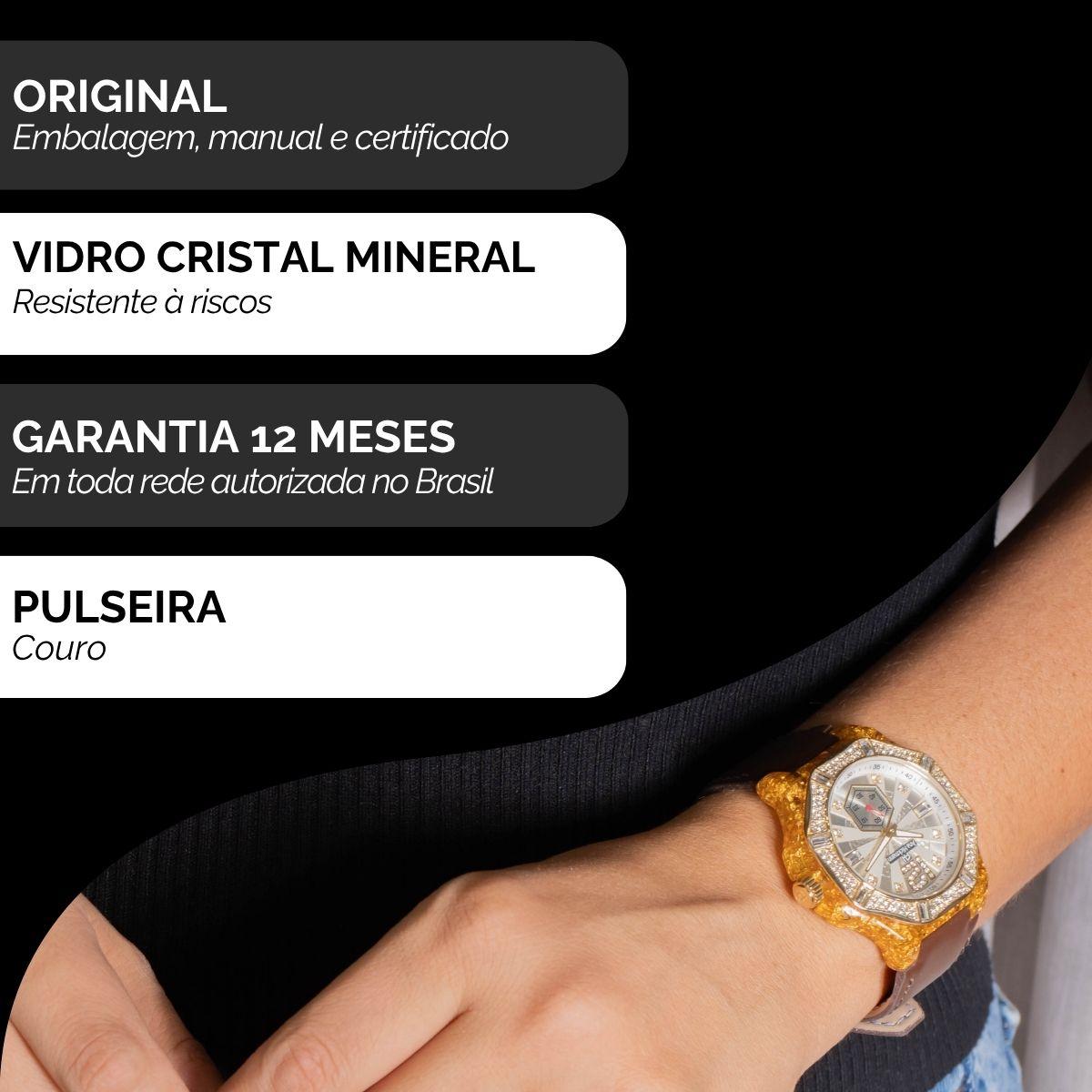 Relógio Feminino Champion Ana Hickmann Couro Cristais AH20097B Colar e Brincos - 3