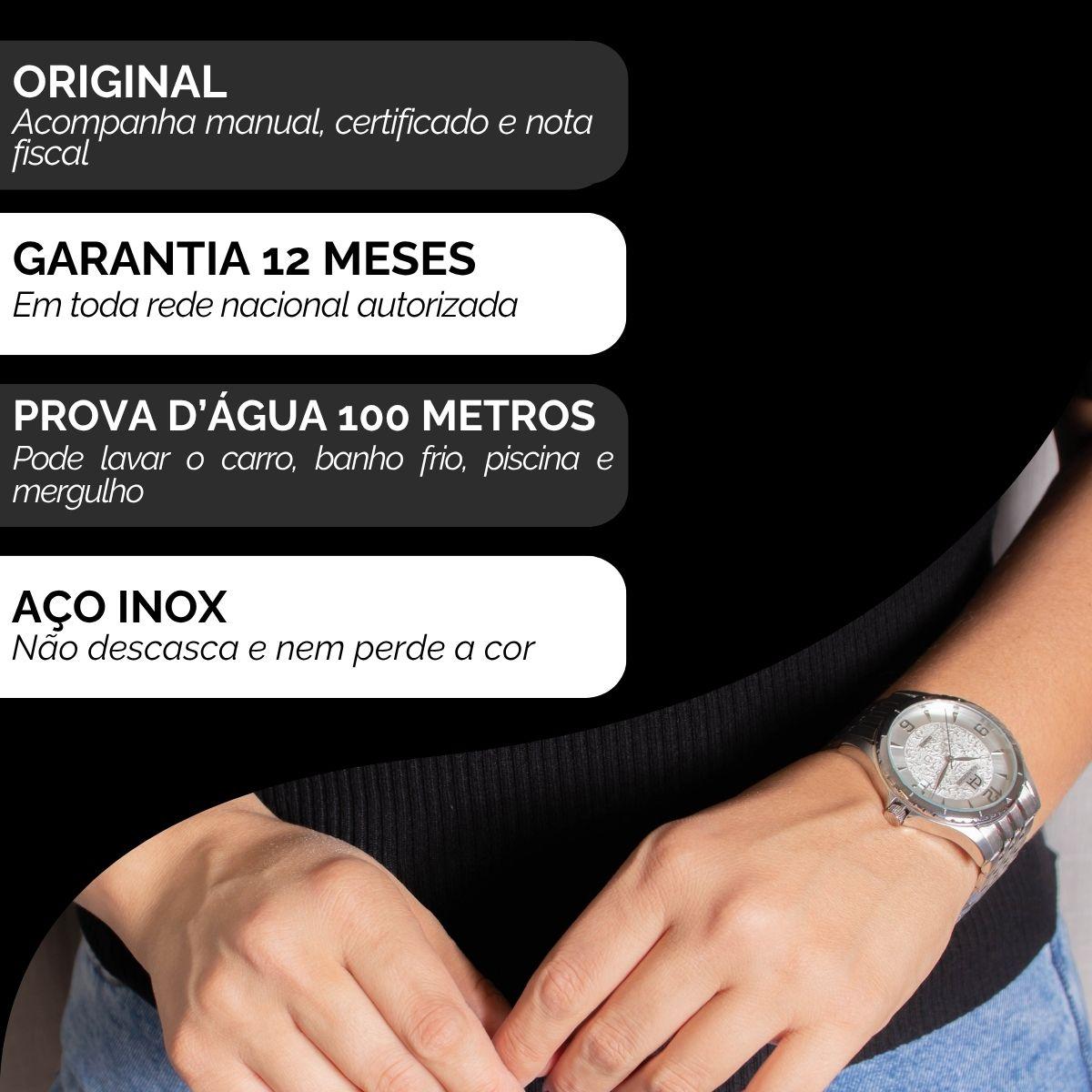 Kit Relógio Feminino Champion Analógico Ana Hickmann Prata Analógico AH28964Q Calendário - 3