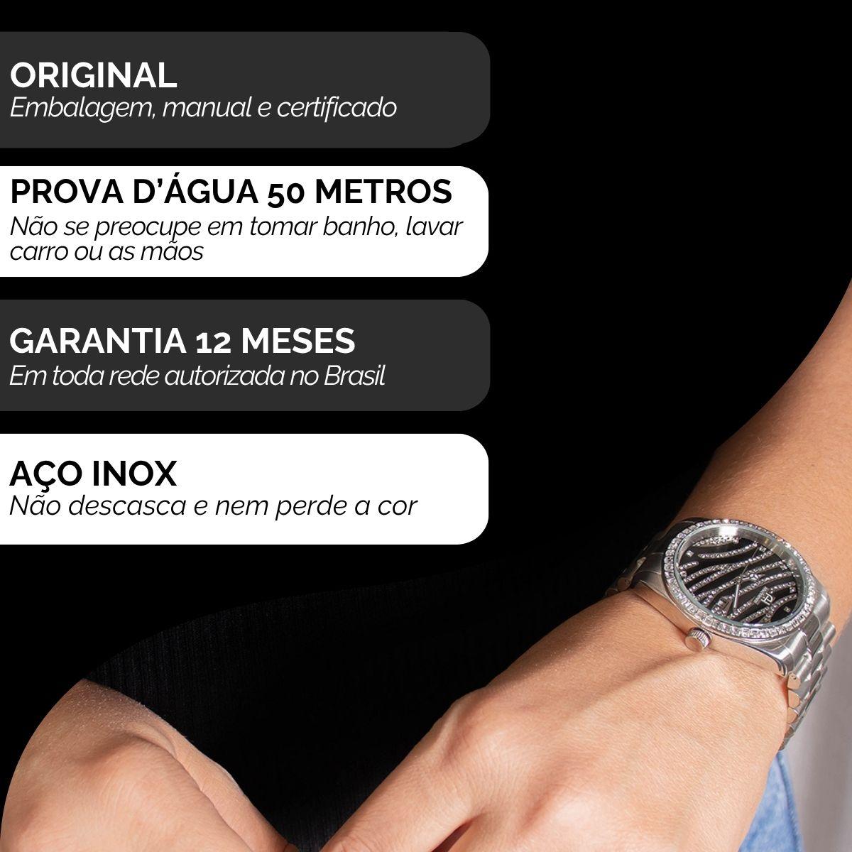 Relógio Feminino Ana Hickmann Prata Social Cristais AH28204T Colar e Brincos - 3