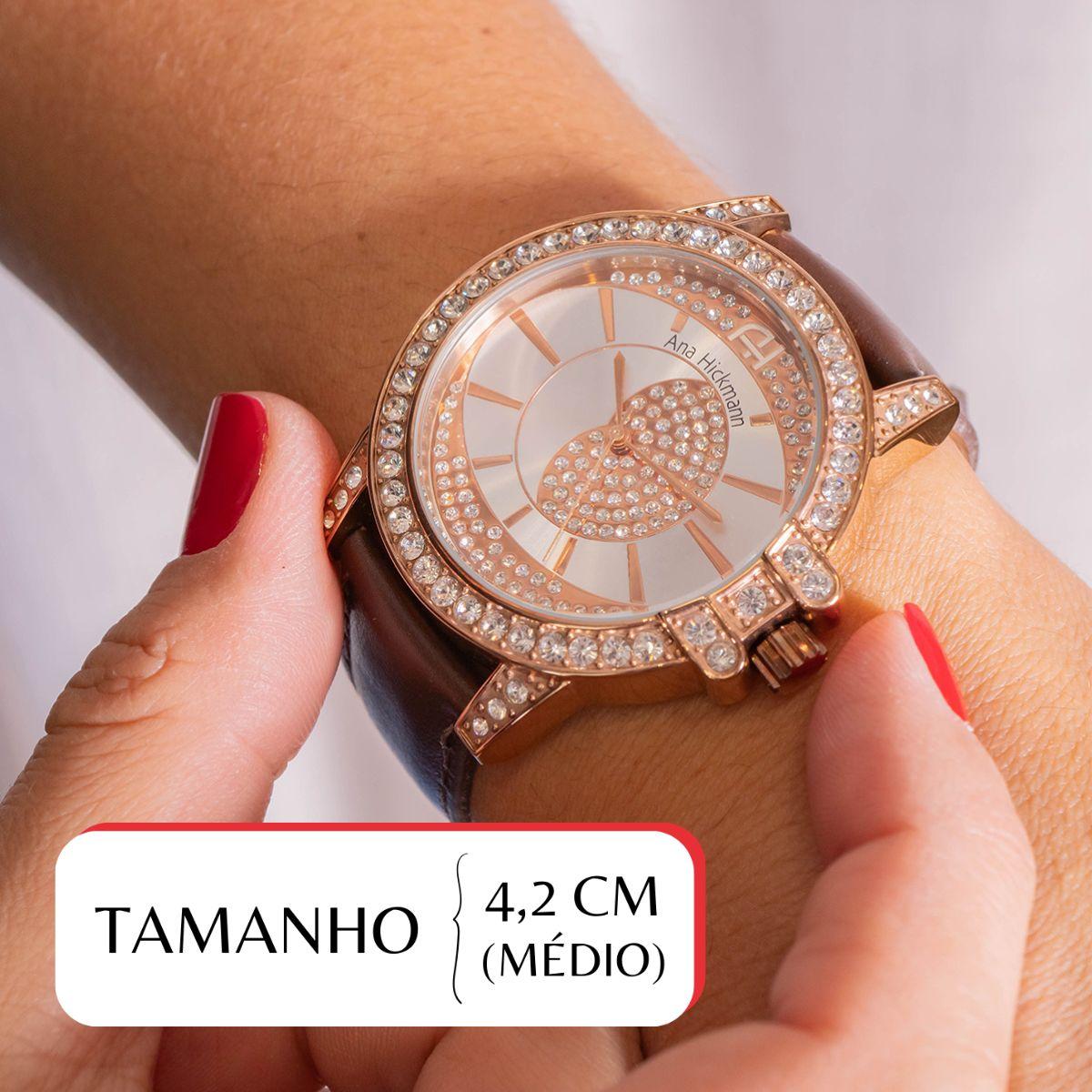Relógio Champion Ana Hickmann Couro Marrom AH28160Z Colar e Brincos - 2