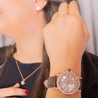 Relógio Champion Ana Hickmann Couro Marrom AH28160Z Colar e Brincos