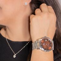 Relógio Feminino Champion Ana Hickmann Analógico Prata AH29016R Calendário Colar e Brincos