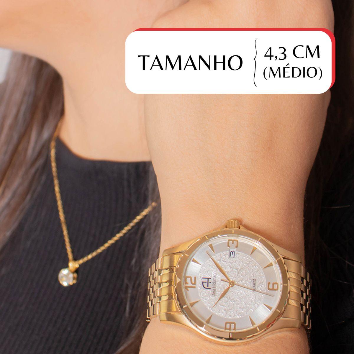 Kit Relógio Feminino Champion Analógico Ana Hickmann Dourado Analógico AH28964H Calendário Colar e Brincos - 2