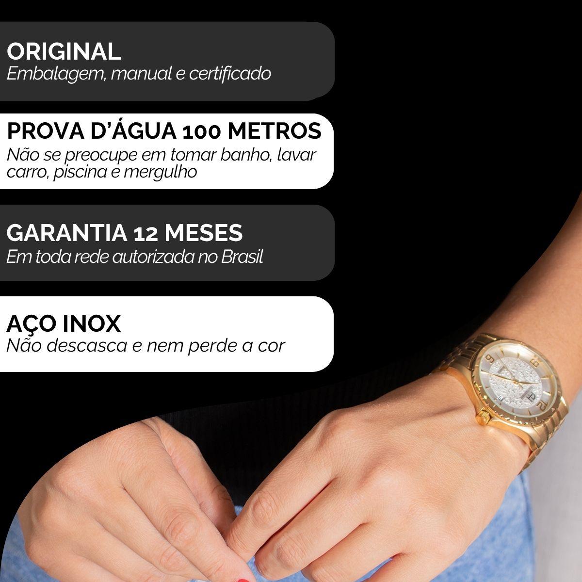 Kit Relógio Feminino Champion Analógico Ana Hickmann Dourado Analógico AH28964H Calendário Colar e Brincos - 3