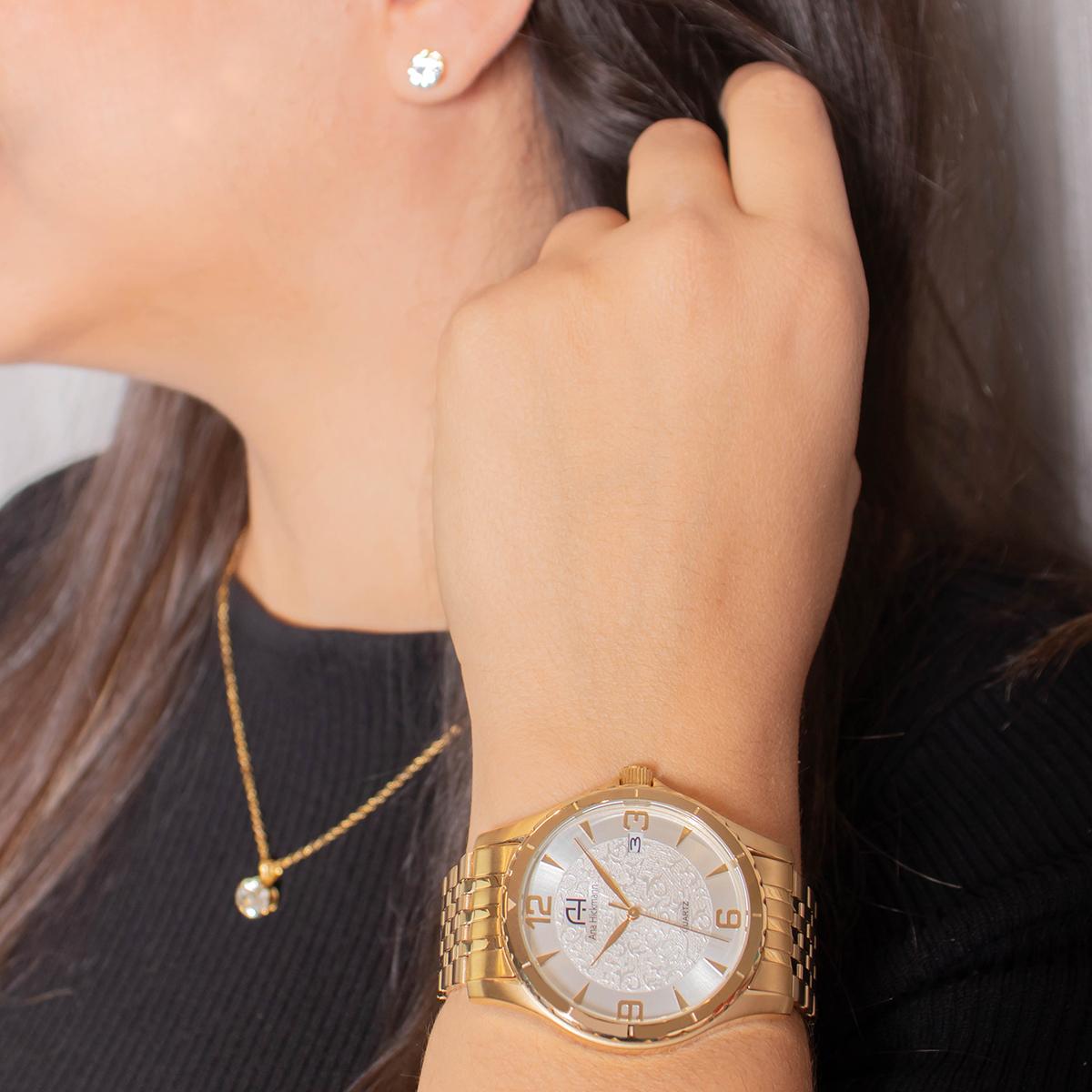 Kit Relógio Feminino Champion Analógico Ana Hickmann Dourado Analógico AH28964H Calendário Colar e Brincos - 4