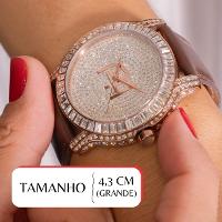 Relógio Champion  Ana Hickmann Feminino Couro Marrom Cristais AH28393B Kit Colar e Brincos - 2