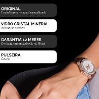 Relógio Champion  Ana Hickmann Feminino Couro Marrom Cristais AH28393B Kit Colar e Brincos - 3