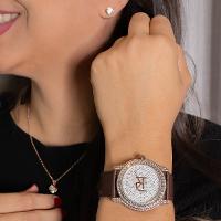 Relógio Champion  Ana Hickmann Feminino Couro Marrom Cristais AH28393B Kit Colar e Brincos