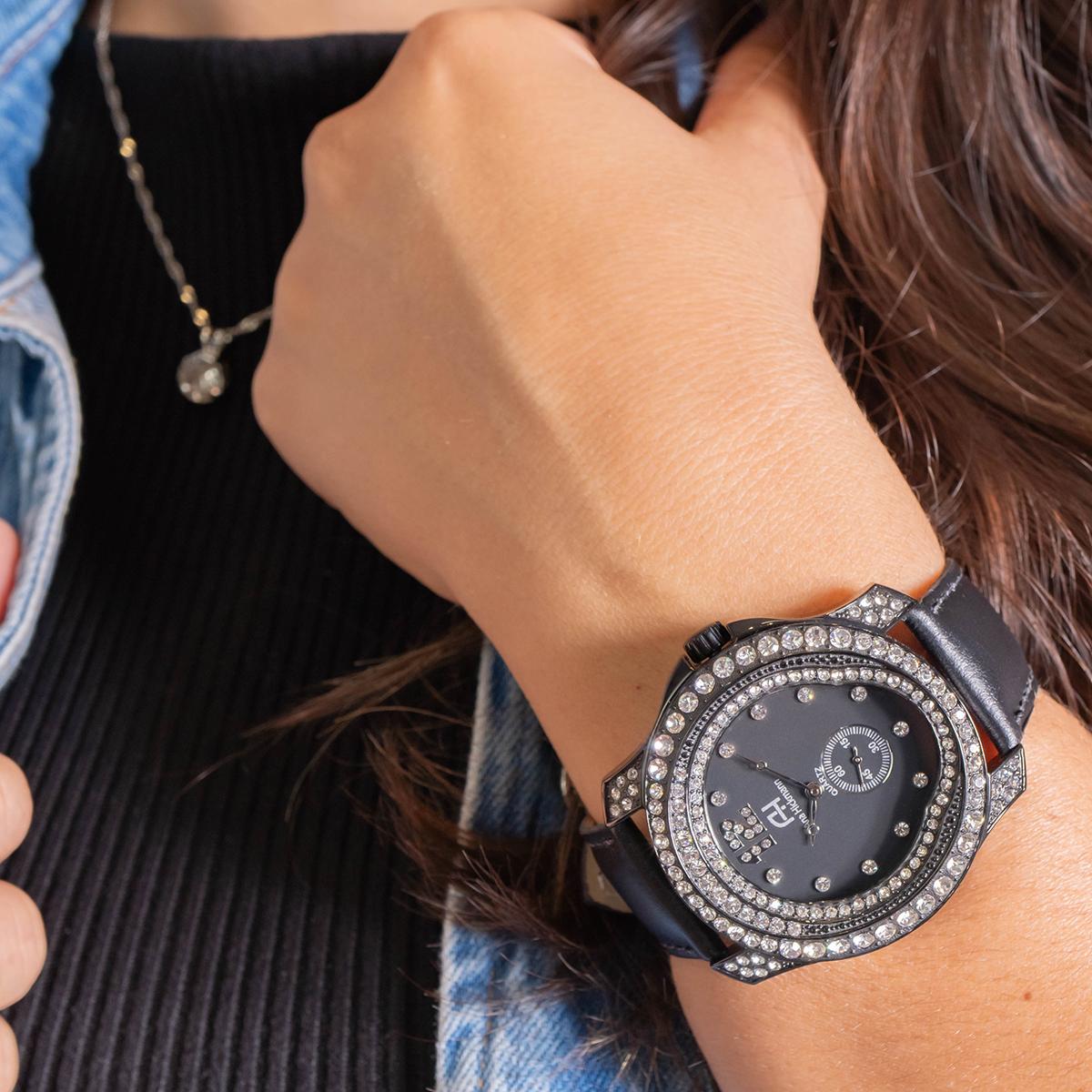 Relógio Feminino Champion Ana Hickmann Couro Cristais AH28277T Colar e Brincos - 4