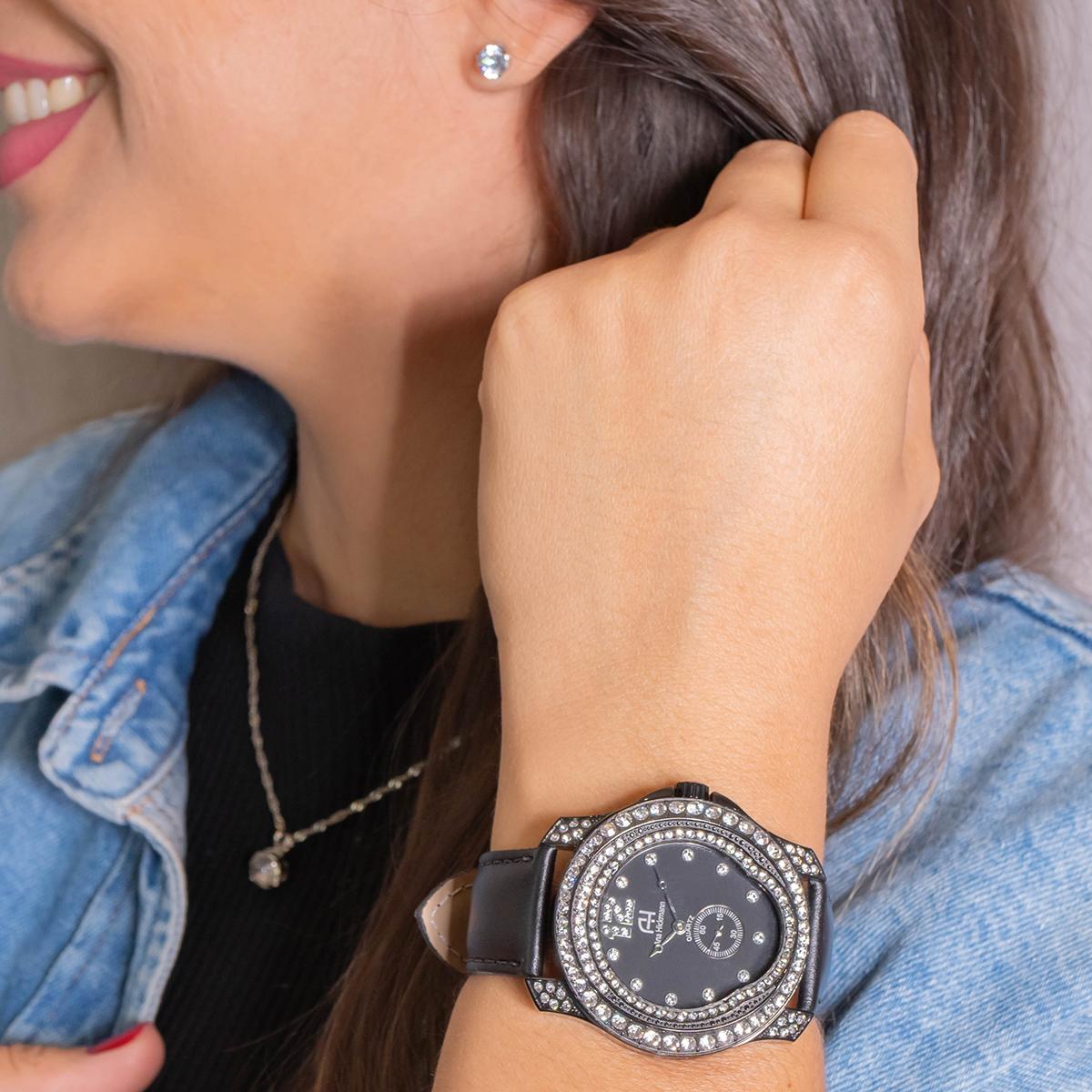 Relógio Feminino Champion Ana Hickmann Couro Cristais AH28277T Colar e Brincos - 5