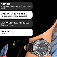 Relógio Feminino Champion Ana Hickmann Couro Cristais AH28277T Colar e Brincos - 3