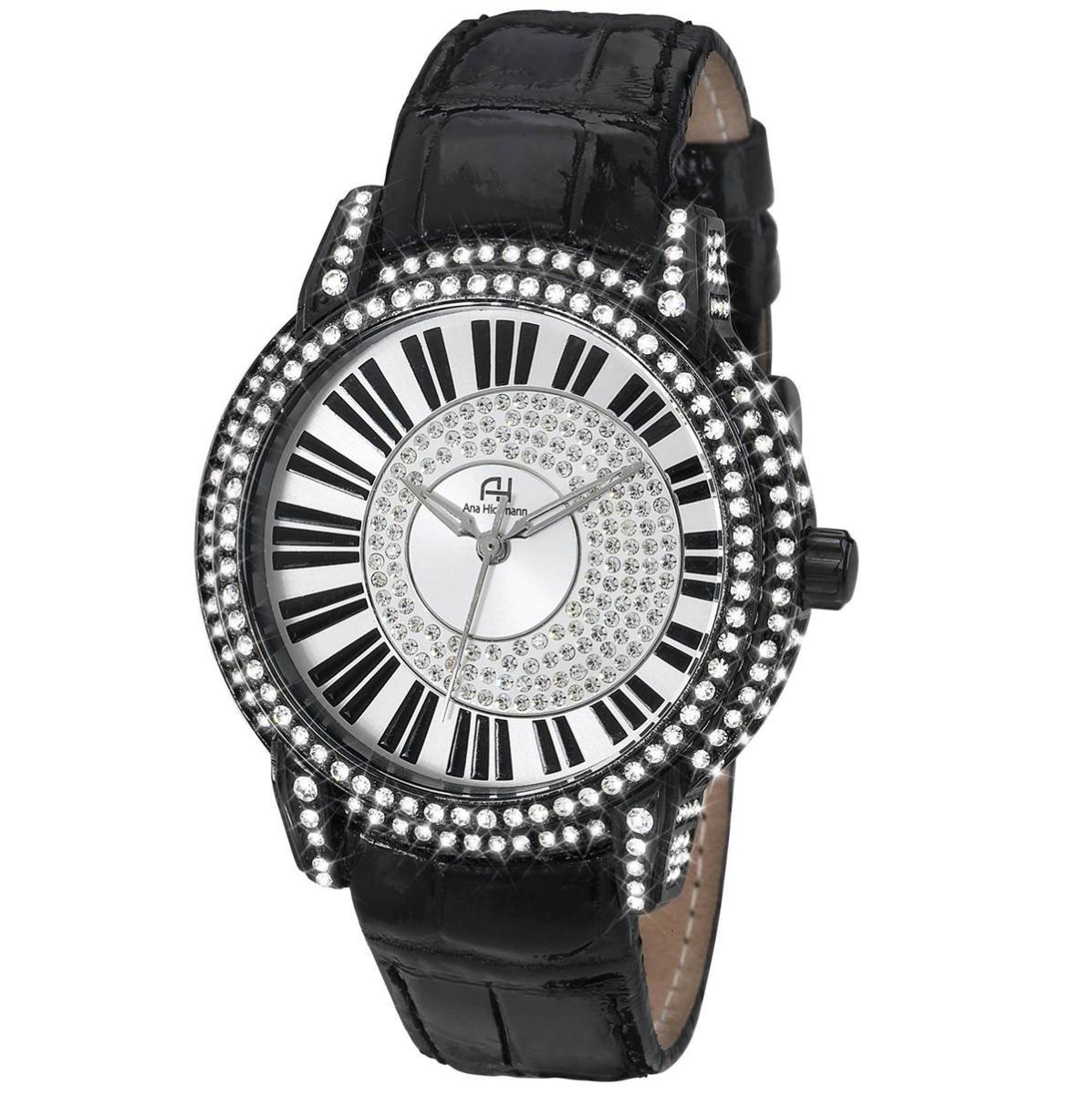 Relógio Champion Ana Hickmann Couro Preto Cristais AH28151T Colar e Brincos - 1