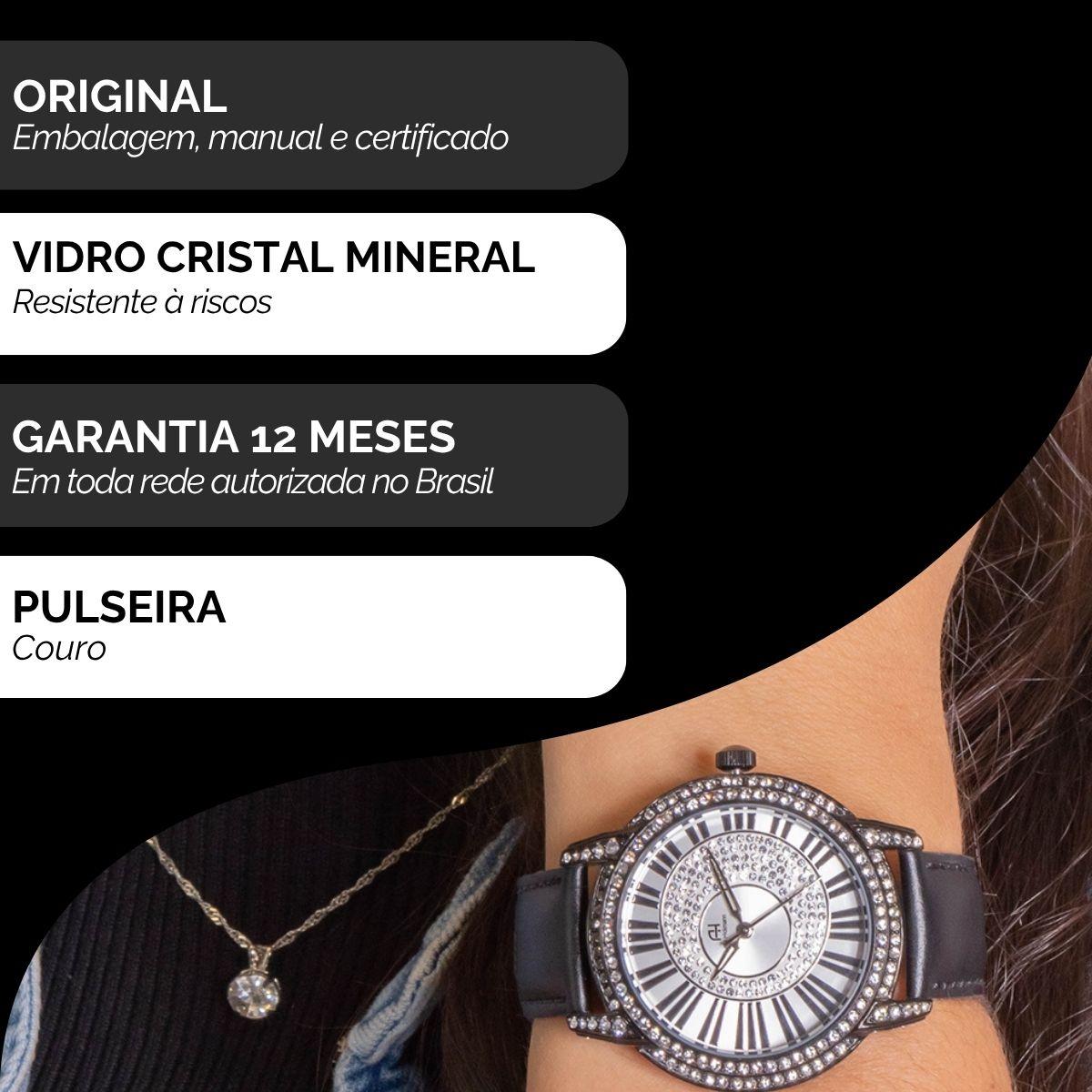 Relógio Champion Ana Hickmann Couro Preto Cristais AH28151T Colar e Brincos - 3