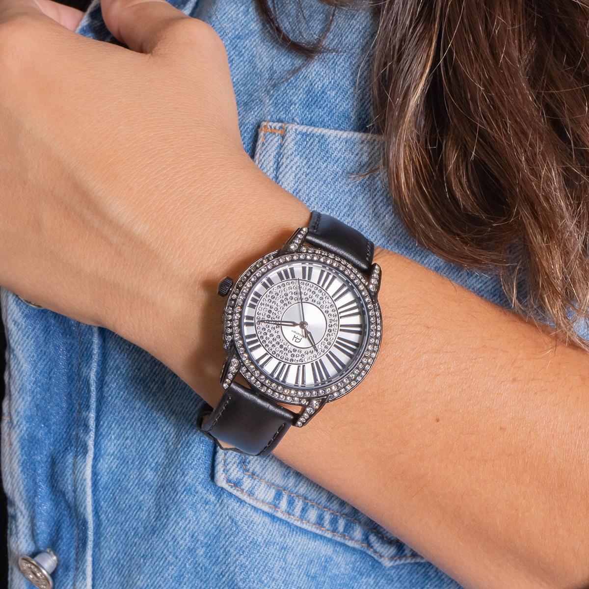 Relógio Champion Ana Hickmann Couro Preto Cristais AH28151T Colar e Brincos - 4