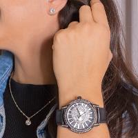 Relógio Champion Ana Hickmann Couro Preto Cristais AH28151T Colar e Brincos - 5