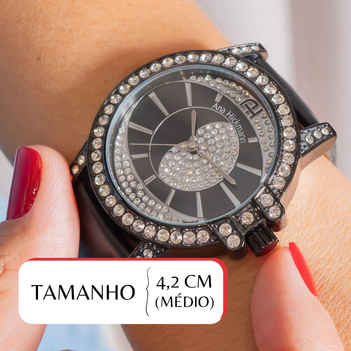 Relógio Champion Ana Hickmann Couro Preto AH28160T Colar e Brincos - 2