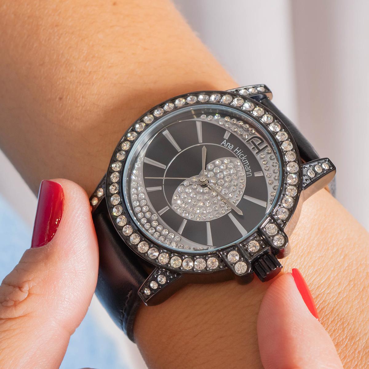 Relógio Champion Ana Hickmann Couro Preto AH28160T Colar e Brincos - 4